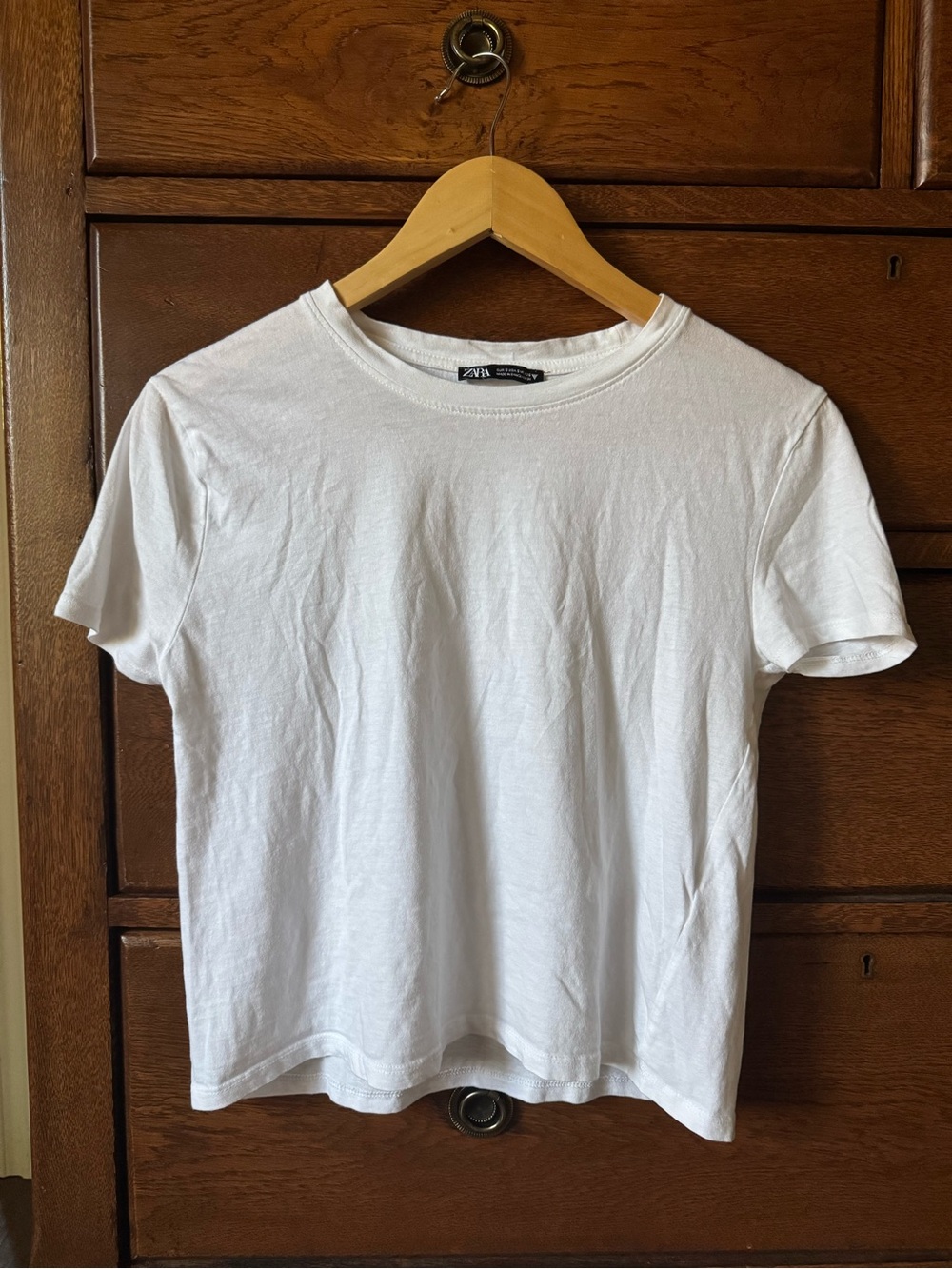 Zara Womens White Crew Neck Short Sleeve T‑Shirt
